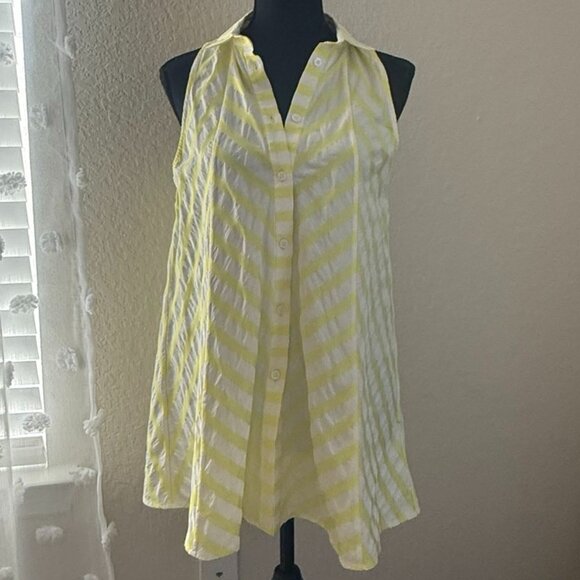 NWT Pearl by Lela Rose seersucker yellow chevron top, size S - Picture 1 of 12